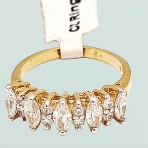 Gold Plated Ring with Genuine Marquise Cut Cubic Zirconia Stones | Size 8 | NWOT
